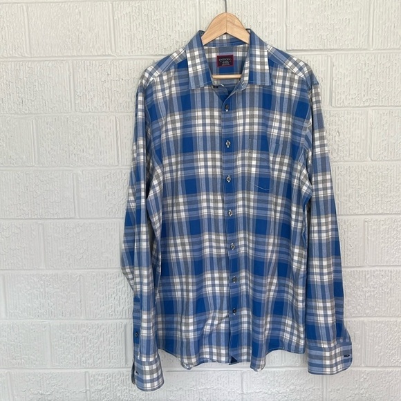 UNTUCKIT Men’s Fiano Plaid Button Down Shirt in Blue XL Tall - Picture 2 of 10